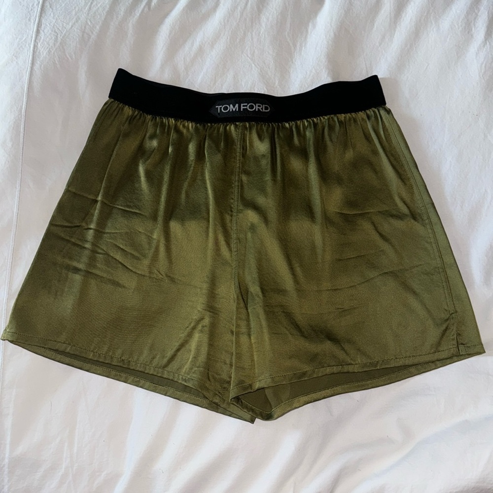 Tom Ford Logo Silk Pajama Shorts in Green Size XS
